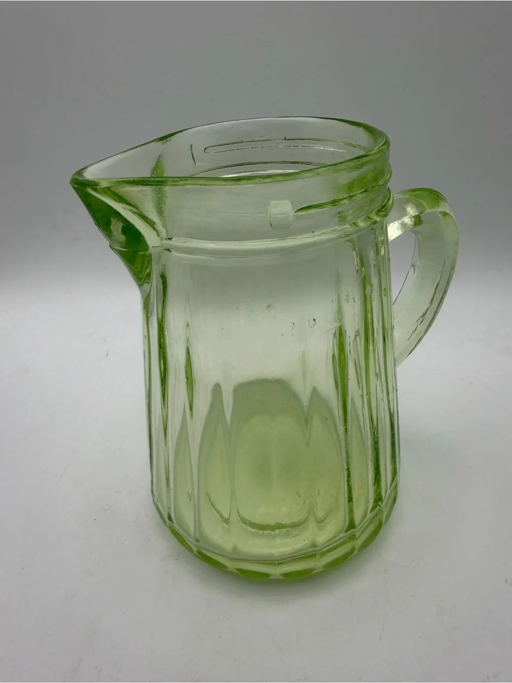 Uranium Green Antique Syrup Dispenser Pitcher Depression Vaseline Glass